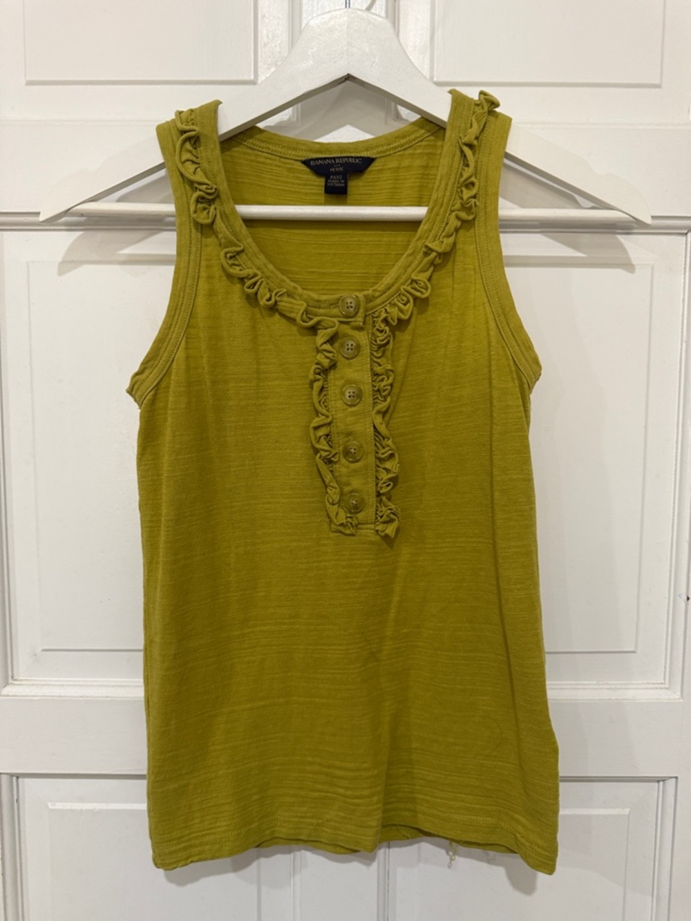 Banana Republic Factory Olive Green Ruffle-Trim Button Tank